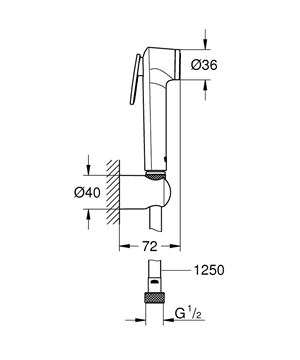 GROHE TEMPESTA-F TRIGGER SPRAY 30 bidetová súprava, 3-dielna, sprška, hadica, držiak, matná čierna 1025302431 Technický nákres