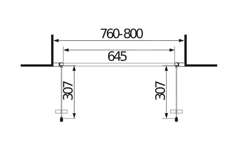 JIKA LYRA PLUS sprchové dvere 80x190 cm, lietacie, biela/sklo matné stripy H2563810006651 Technický nákres