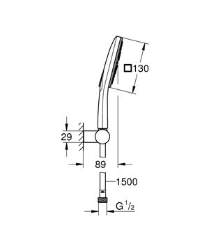 GROHE RAINSHOWER SMARTACTIVE 130 CUBE sprchová súprava 3-dielna, ručná sprcha 130x130 mm, 3 prúdy, hadica, držiak, Water Saving, chróm 26588000 Technický nákres