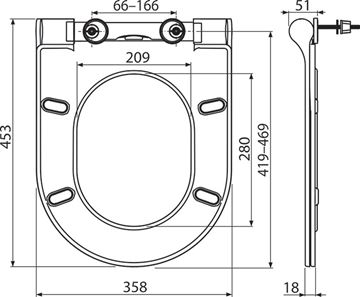 RAVAK UNI CHROME WC sedadlo Slim, SoftClose X01550 Technický nákres