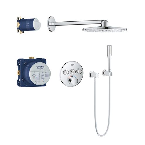 GROHE GROHTHERM sprchový set s podomietkovou termostatickou batériou, horná sprcha, ručná sprcha, hadica, kolienko, držiak, chróm 34709000 Obrázek - Hlavní obrázek