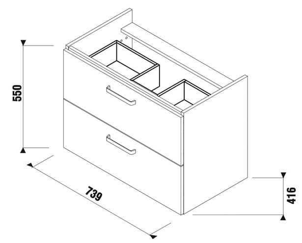JIKA LYRA PLUS VIVA skrinka pod umývadlo 73,9x41,6x55 cm, 2 zásuvky, biela H40J3864023001 Technický nákres
