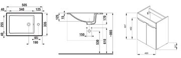 JIKA CUBE skrinka s umývadlom 50x34x62, 2 cm, 2 dvierka, jaseň H4536411765141 Technický nákres
