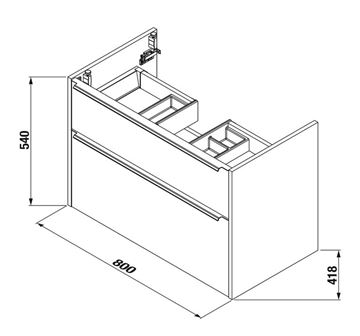 JIKA PURE skrinka s umývadlom 80x44x54 cm, 2 zásuvky, matná čierna H40B2344023532 Technický nákres