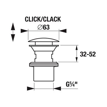 JIKA MIO umývadlový výpust, click-clack, s prepadom, matná čierna H3702F97161031 Technický nákres