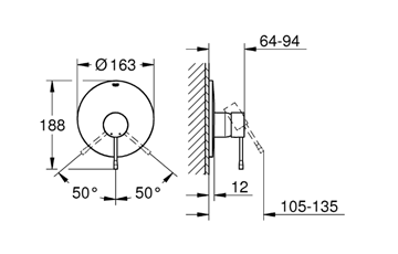 GROHE ESSENCE NEW sprchová podomietková batéria, brúsený hard graphite 19286AL1 Technický nákres
