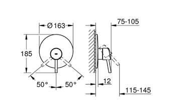 GROHE CONCETTO sprchová podomietková batéria, chróm 19345001 Technický nákres