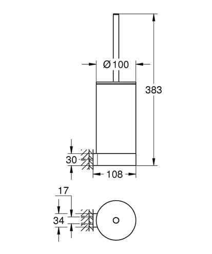 GROHE SELECTION WC kefa nástenná, sklo/chróm 41076000 Technický nákres