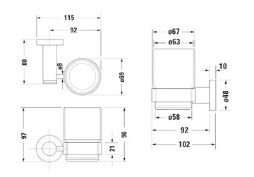 DURAVIT D-CODE nástenný pohárik, sklo, chróm 0099201000 Technický nákres