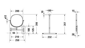 DURAVIT D-CODE kozmetické zrkadlo 200 mm, zväčšovacie, chróm 0099121000 Technický nákres