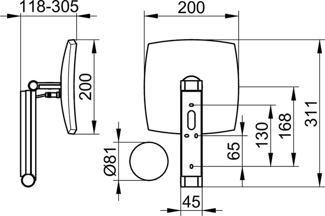 KEUCO ILOOK_MOVE kozmetické zrkadlo 200x200 mm, zväčšovacie, s osvetlením, chróm 17613019002 Technický nákres