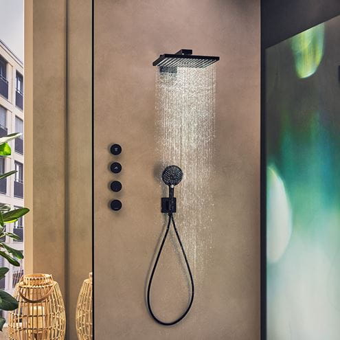 HANSGROHE RAINDANCE E 300 1JET horná sprcha 300x300 mm, s ramenom, matná čierna 26238670 Obrázek - fotka