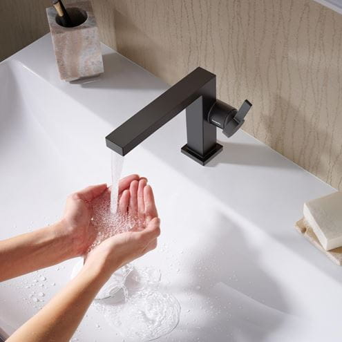 HANSGROHE TECTURIS E umývadlová stojanková batéria, s odtokovou súpravou, CoolStart, EcoSmart+, matná čierna 73020670 Obrázek - fotka