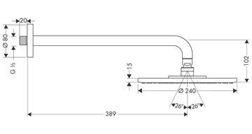 HANSGROHE RAINDANCE S 240 1JET horná sprcha pr. 240 mm, s ramenom, chróm 27474000 Technický nákres