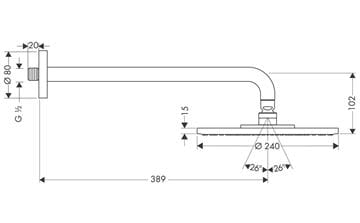 HANSGROHE RAINDANCE S 240 1JET horná sprcha pr. 240 mm, s ramenom, EcoSmart, chróm 27461000 Technický nákres
