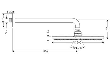 HANSGROHE RAINDANCE S 300 1JET horná sprcha pr. 300 mm, s ramenom, chróm 27493000 Technický nákres