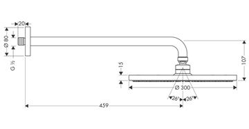 HANSGROHE RAINDANCE S 300 1JET horná sprcha pr. 300 mm, s ramenom, chróm 27492000 Technický nákres