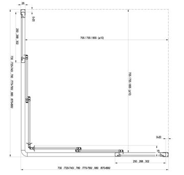 RAVAK SUPERNOVA ASRV3 90 sprchové dvere 90x198 cm, posuvné, čierna/sklo transparent 15V703R2Z1 Technický nákres