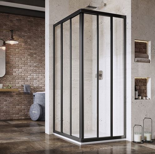 RAVAK SUPERNOVA ASRV3 90 sprchové dvere 90x198 cm, posuvné, čierna/sklo transparent 15V703R2Z1 Obrázek - fotka