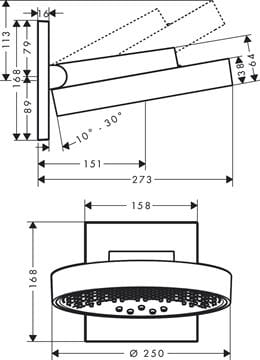 HANSGROHE RAINFINITY 250 3JET horná sprcha pr. 250 mm, 3 prúdy, s ramenom, matná biela 26232700 Technický nákres