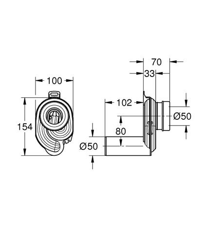 GROHE pisoárový sifón DN50, s manžetou 39732000 Technický nákres