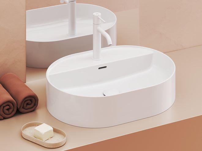 RAVAK CERAMIC SLIM SHELF O umývadlo na dosku 55 cm, s otvorom pre batériu a prepadom XJX01155003 Obrázek - fotka