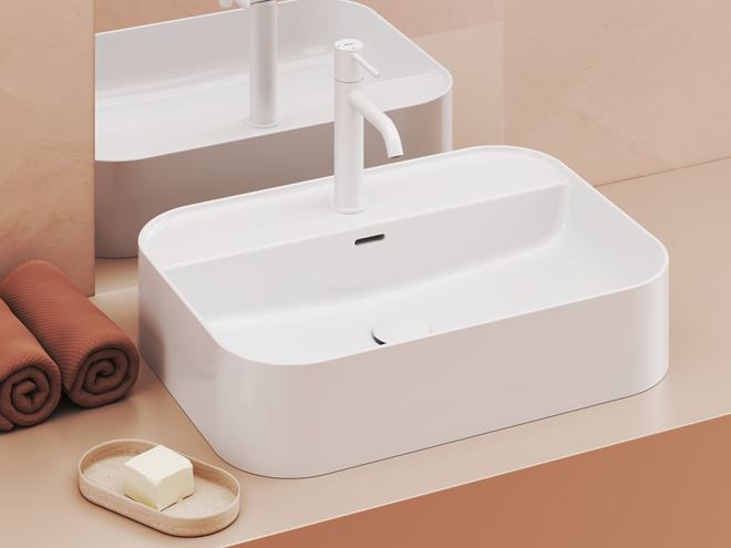 RAVAK CERAMIC SLIM SHELF R umývadlo na dosku 55 cm, s otvorom pre batériu a prepadom XJX01155005 Obrázek - fotka