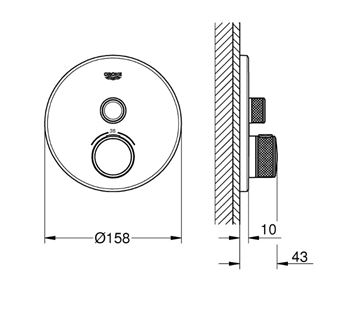 GROHE GROHTHERM SMARTCONTROL sprchová podomietková termostatická batéria, Water Saving, chróm 29118000 Technický nákres