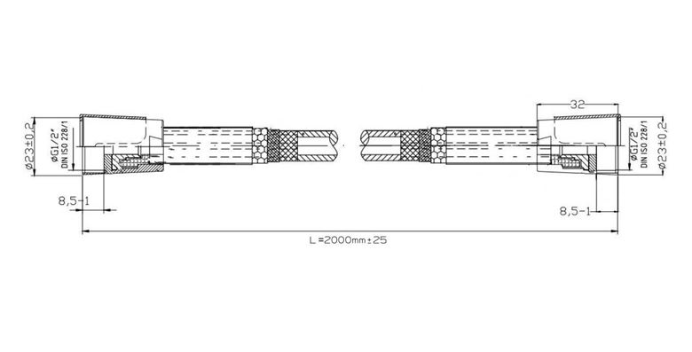 CONCEPT 100 sprchová hadica 2000 mm, s ochranou proti prekrúteniu, chróm PA11033CH/CO Technický nákres