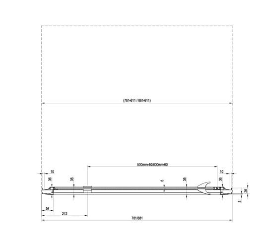 RAVAK PIVOT PDOP1-80 sprchové dvere 80x190 cm, pivotové, bright alu/sklo transparent 03G40C00Z1 Technický nákres
