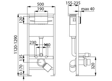 SANELA montážny prvok 112 cm pre WC, so splachovacou nádržkou SLR 21 Technický nákres