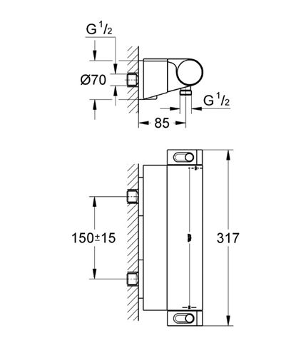 GROHE GROHTHERM 2000 NEW sprchová nástenná termostatická batéria, Water Saving, chróm 34469001 Technický nákres