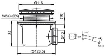 RAVAK PROFESSIONAL 90 vaničkový sifón pr. 90 mm, matná čierna X01749 Technický nákres