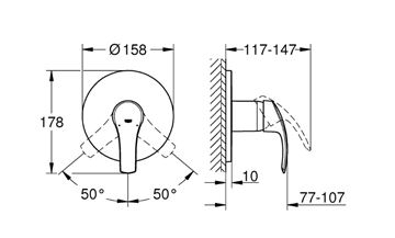 GROHE EUROSMART sprchová podomietková batéria, chróm 24042002 Technický nákres