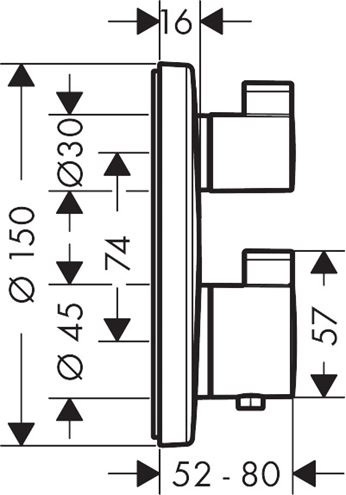 HANSGROHE ECOSTAT E podomietkový termostat, HighFlow, chróm 15706000 Technický nákres