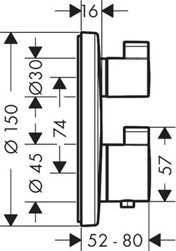 HANSGROHE ECOSTAT E podomietkový termostat, HighFlow, chróm 15706000 Technický nákres