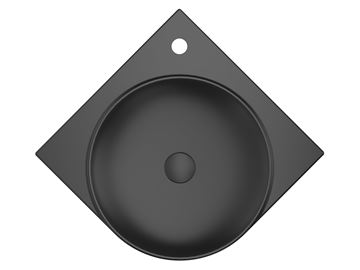 RAVAK YARD 450 C umývadlo rohové 45 cm, s otvorom pre batériu, bez prepadu, matná čierna XJX0D245000 Obrázek - fotka