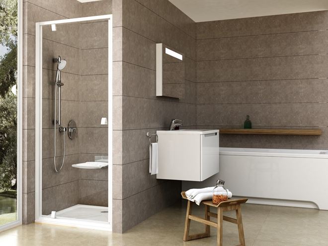RAVAK PIVOT PDOP1 90 sprchové dvere 90x190 cm, pivotové, biela/biela/sklo transparent 03G70100Z1 Obrázek - fotka