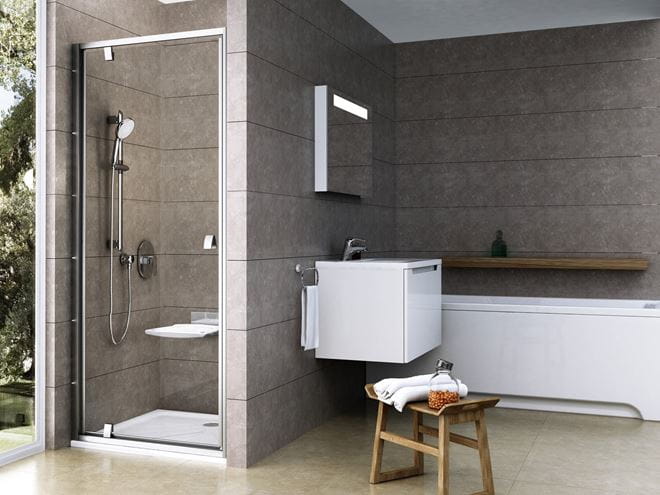 RAVAK PIVOT PDOP1 90 sprchové dvere 90x190 cm, pivotové, satin/sklo transparent 03G70U00Z1 Obrázek - fotka