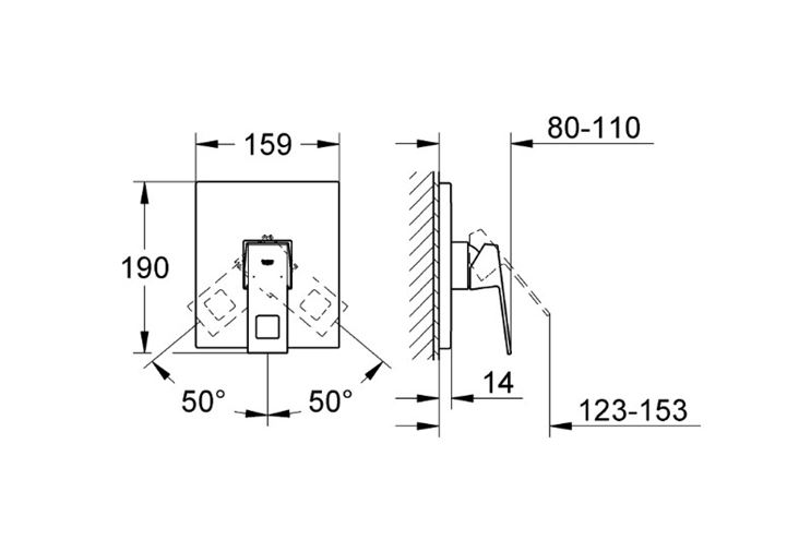 GROHE EUROCUBE sprchová podomietková batéria, chróm 19898000 Technický nákres