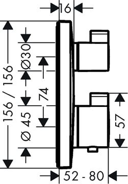 HANSGROHE ECOSTAT SQUARE podomietková termostatická batéria, pre 2 spotrebiče, chróm 15714000 Technický nákres