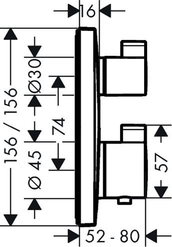 HANSGROHE ECOSTAT SQUARE podomietková termostatická batéria, pre 2 spotrebiče, chróm 15714000 Technický nákres