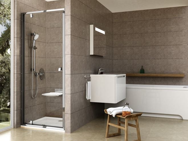 RAVAK PIVOT PDOP1 90 sprchové dvere 90x190 cm, pivotové, bright alu/sklo transparent 03G70C00Z1 Obrázek - fotka