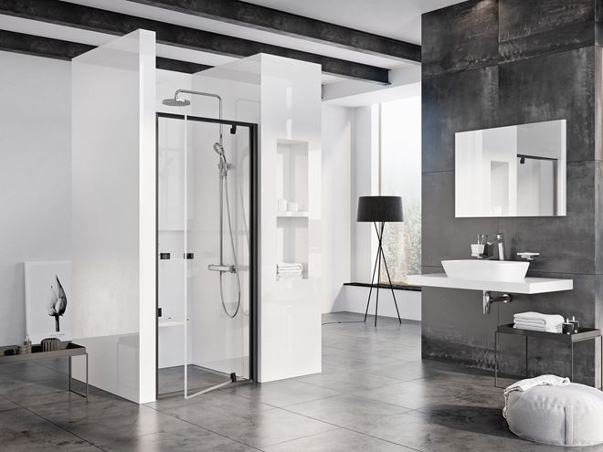 RAVAK PIVOT PDOP1-90 sprchové dvere 90x190 cm, pivotové, black/sklo transparent 03G70300Z1 Obrázek - fotka