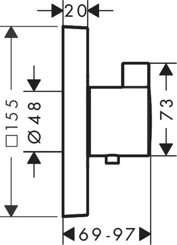 HANSGROHE SHOWER SELECT podomietkový termostat, HighFlow, brúsený čierny chróm 15760340 Technický nákres
