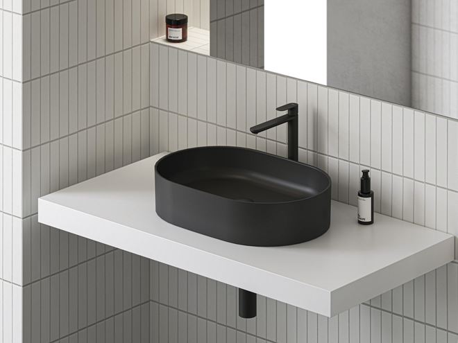 RAVAK CERAMIC 550 SLIM O umývadlo na dosku 55 cm, bez prepadu, matná čierna XJX0D155000 Obrázek - fotka