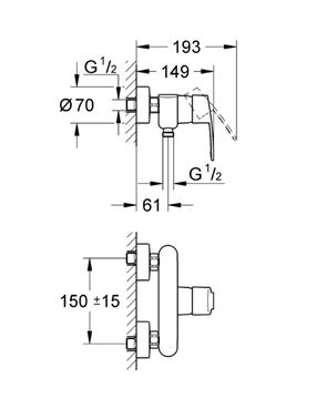 GROHE EUROSTYLE COSMOPOLITAN sprchová nástenná batéria, chróm 33590002 Technický nákres