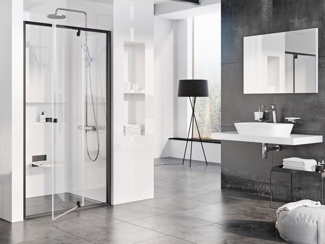 RAVAK PIVOT PDOP2-100 sprchové dvere 100x190 cm, pivotové, black/sklo transparent 03GA0300Z1 Obrázek - fotka