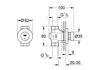 GROHE EUROECO COSMOPOLITAN T sprchová podomietková samouzatváracia batéria, pre jednu vodu, s telesom, chróm 36268000 Technický nákres
