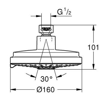 GROHE RAINSHOWER COSMOPOLITAN 160 horná sprcha pr. 160 mm, 4 prúdy, chróm 27134000 Technický nákres